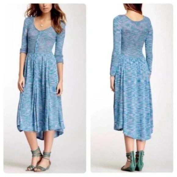 Free People Sweaters - Free People Blue Green Space Dyed Henley Midi Long Sweater Cardigan- Size XS